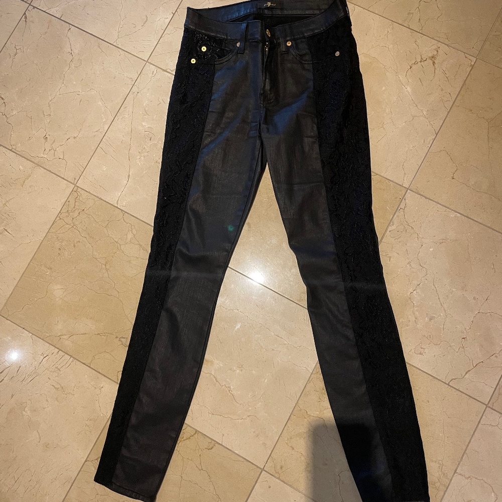 7 For All Mankind Lace Panel Pieced Coated Skinny Jeans